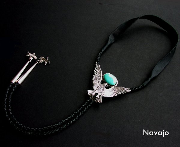 画像2: アメリカンイーグル ナバホ スターリングシルバー ターコイズ ボロタイ/American Eagle Navajo Sterling Silver Turquoise Bolo Tie