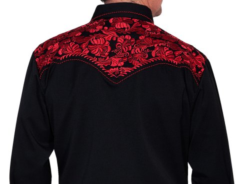 画像クリックで大きく確認できます　Click↓3: スカリー ウエスタン 刺繍シャツ（長袖/ブラック・クリムゾン）/Scully Long Sleeve Embroidered Western Shirt(Men's)