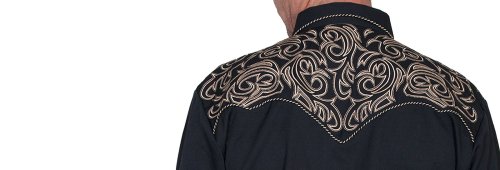 画像クリックで大きく確認できます　Click↓3: スカリー ウエスタン 刺繍 シャツ（長袖/ブラック・スクロールゴールド）/Scully Long Sleeve Embroidered Western Shirt(Men's)