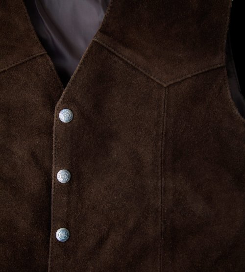 画像クリックで大きく確認できます　Click↓2: スカリー スナップフロント カーフスエード ベスト（ブラウン）/Scully Calf Suede Leather Vest(Brown)