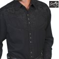 スカリー ブラック&ブラック刺繍 ウエスタン シャツ（長袖/ブラック）/Scully Long Sleeve Embroidered Western Shirt(Men's)