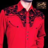 スカリー ウエスタン 刺繍 シャツ（長袖/レッド・ブラック）/Scully Long Sleeve Embroidered Western Shirt(Men's)