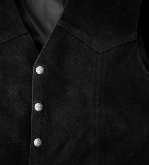 画像クリックで大きく確認できます　Click↓3: スカリー スナップフロント カーフスエード ベスト（ブラック）/Scully Calf Suede Leather Vest(Black)