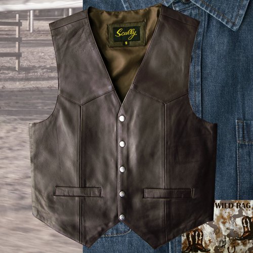 画像クリックで大きく確認できます　Click↓1: スカリー スナップフロント ラムレザー ベスト（ブラウン）/Scully Lamb Leather Vest(Brown)