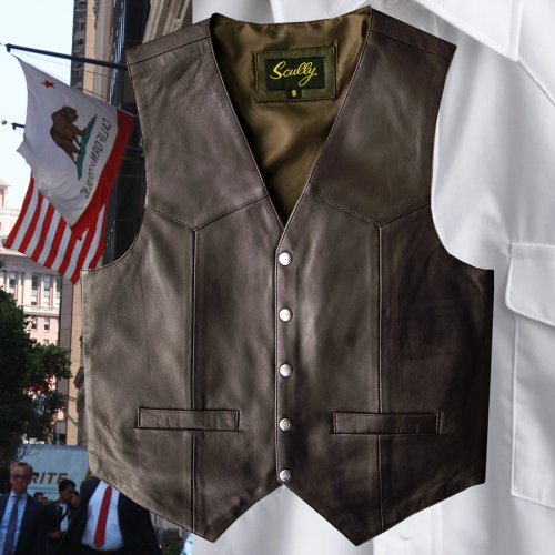 画像クリックで大きく確認できます　Click↓2: スカリー スナップフロント ラムレザー ベスト（ブラウン）/Scully Lamb Leather Vest(Brown)