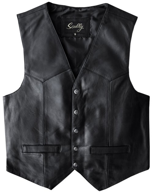 画像クリックで大きく確認できます　Click↓1: スカリー スナップフロント ラムレザー ベスト（ブラック）/Scully Lamb Leather Vest(Black)