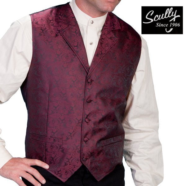 画像1: スカリー オールドウエスト ペイズリー ベスト（ワイン）/Scully Old West Paisley Vest(Burgundy)