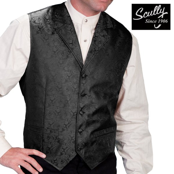 画像1: スカリー オールドウエスト ペイズリー ベスト（ブラック）/Scully Old West Paisley Vest(Black)