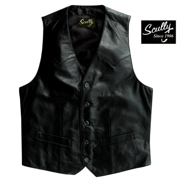 画像1: スカリー ウエスタン ラムレザー ベスト（ブラック）/Scully Western Lamb Leather Vest(Black)