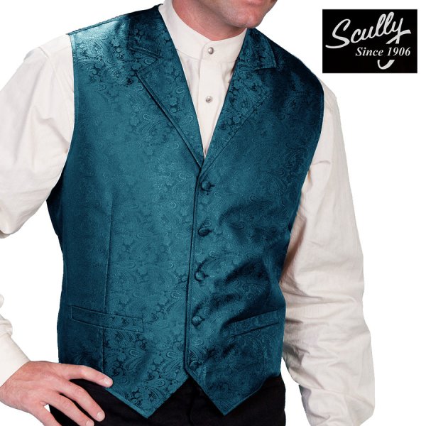 画像1: スカリー オールドウエスト ペイズリー ベスト（ターコイズ）L（身幅約57cm）/Scully Old West Paisley Vest(Teal)