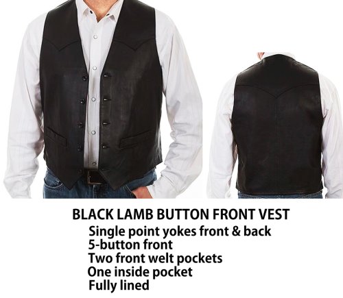 画像クリックで大きく確認できます　Click↓2: スカリー ウエスタン ラムレザー ベスト（ブラック）/Scully Western Lamb Leather Vest(Black)