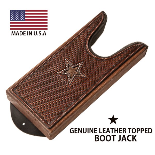 画像1: レザー ブーツジャック スター・ブラウン（ブーツ・靴を脱ぐ便利道具）/Genuine Leather Topped Boot Jack Star Brown