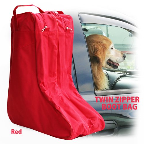 画像クリックで大きく確認できます　Click↓1: ウエスタンブーツ ブーツバッグ 持ち運び・キャリーバッグ ブーツ保管用バッグ ツインジッパー・ハンドストラップつき（レッド）/Hand Strap Twin Zipper Boot Bag(Red)