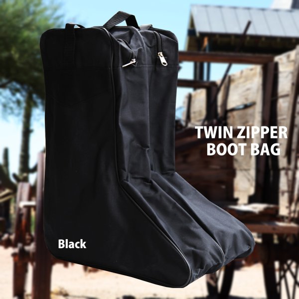 画像1: ウエスタンブーツ ブーツバッグ 持ち運び・キャリーバッグ ブーツ保管用バッグ ツインジッパー・ハンドストラップつき（ブラック）/Hand Strap Twin Zipper Boot Bag(Black)