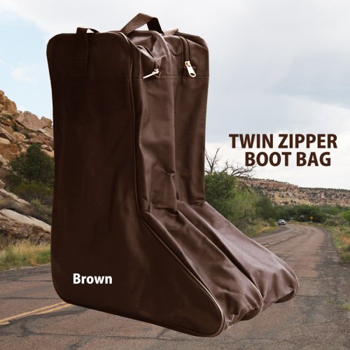 画像クリックで大きく確認できます　Click↓1: ウエスタンブーツ ブーツバッグ 持ち運び・キャリーバッグ ブーツ保管用バッグ ツインジッパー・ハンドストラップつき（ブラウン）/Hand Strap Twin Zipper Boot Bag(Brown)