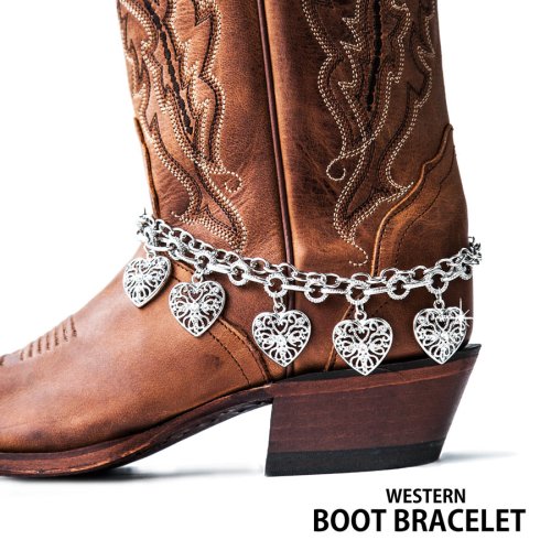 画像クリックで大きく確認できます　Click↓1: ブーツ ブレスレット ラインストーンハート シルバー ダブルチェーン/Boot Bracelet