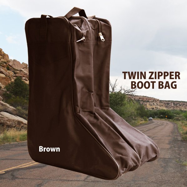 画像1: ウエスタンブーツ ブーツバッグ 持ち運び・キャリーバッグ ブーツ保管用バッグ ツインジッパー・ハンドストラップつき（ブラウン）/Hand Strap Twin Zipper Boot Bag(Brown)