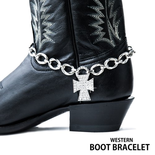 画像クリックで大きく確認できます　Click↓1: ブーツ ブレスレット ラインストーンクロス・シルバー チェーン/Boot Bracelet