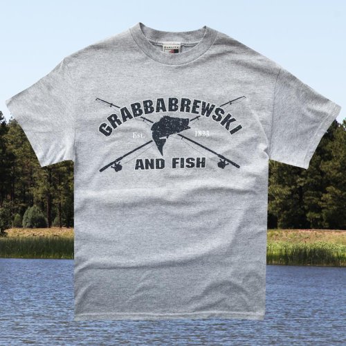 画像クリックで大きく確認できます　Click↓1: フィッシング・Fishing 半袖 Tシャツ（グレー）/GRABBABREWSKI AND FISH T-shirt(Grey)
