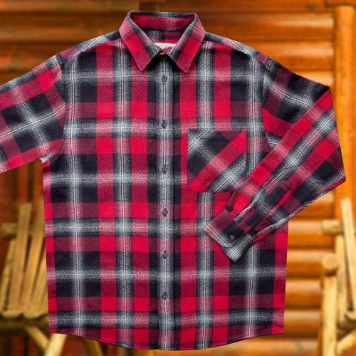 画像クリックで大きく確認できます　Click↓2: フランネル シャツ（レッド ブラック ホワイト・長袖）M/Flannel Shirt(Red Black White)