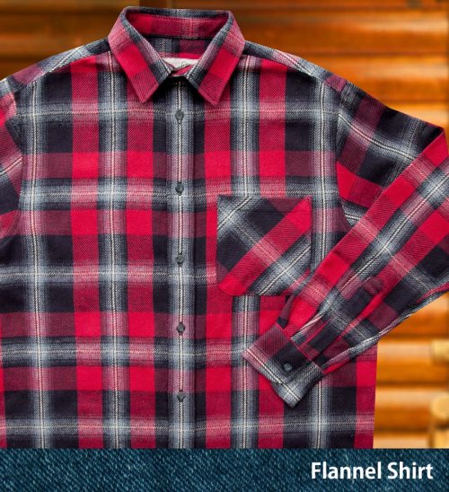 画像クリックで大きく確認できます　Click↓1: フランネル シャツ（レッド ブラック ホワイト・長袖）M/Flannel Shirt(Red Black White)