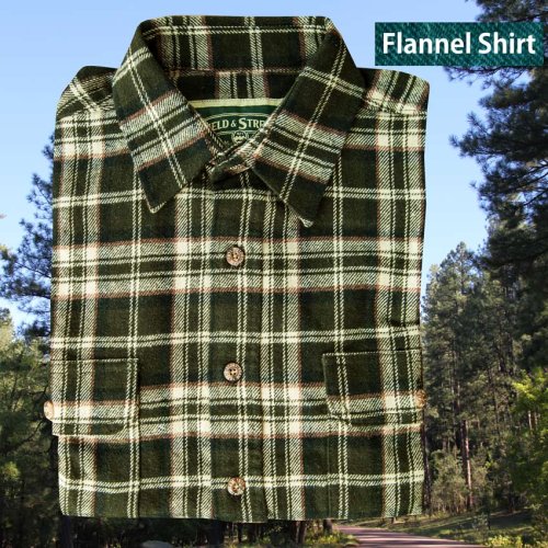 画像クリックで大きく確認できます　Click↓1: フランネル シャツ（フォレストグリーン・タン 長袖）M（身幅60cm）XL（身幅66cm）/Field & Stream Heavyweight Flannel Shirt 
