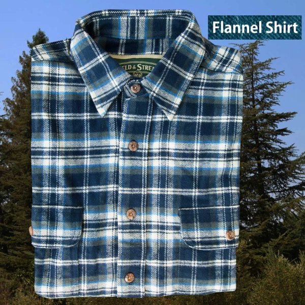 画像1: フランネル シャツ（ブルー・ホワイト・グリーン 長袖）M（身幅60cm）/Field & Stream Heavyweight Flannel Shirt