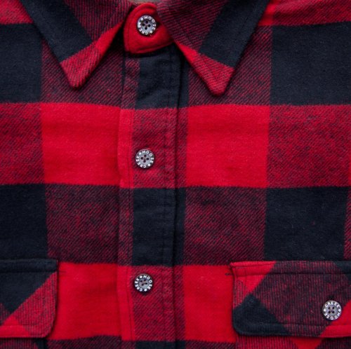 画像クリックで大きく確認できます　Click↓2: フランネル シャツ（レッド・ブラック 長袖）M（身幅58cm）L（身幅63cm）/Flannel Shirt(Rob Roy Red Plaid)
