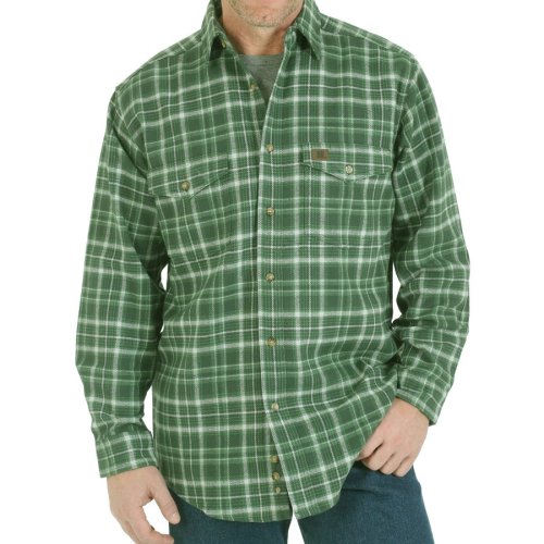 画像クリックで大きく確認できます　Click↓3: ラングラー フランネル シャツ（オリーブグリーン・長袖）/Wrangler Long Sleeve Flannel Work Shirt(Olive Green)