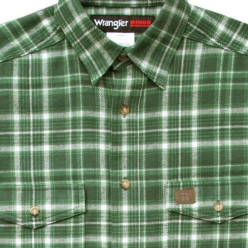 画像クリックで大きく確認できます　Click↓2: ラングラー フランネル シャツ（オリーブグリーン・長袖）/Wrangler Long Sleeve Flannel Work Shirt(Olive Green)