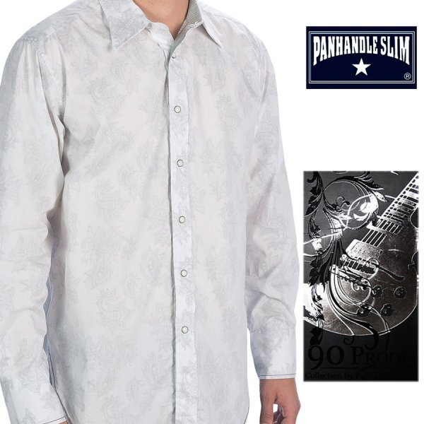画像1: パンハンドルスリム リバースプリント ウエスタンシャツ ホワイト（長袖）/Panhandle Slim Long Sleeve Western Shirt
