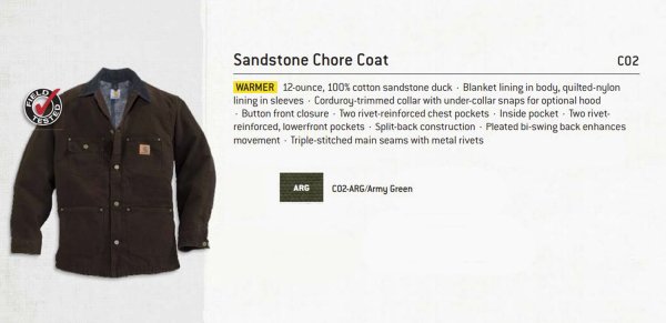 画像6: カーハート サンドストーン ブランケットラインド チョアー コート(C02 アーミーグリーン)/Carhartt Blanket Lined Sandstone Chore Coat(Army Green)