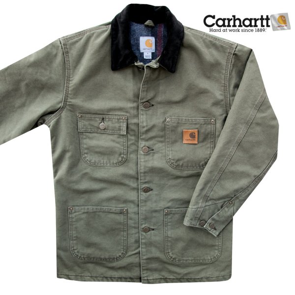 画像1: カーハート サンドストーン ブランケットラインド チョアー コート（C02 アーミーグリーン）/Carhartt Blanket Lined Sandstone Chore Coat(Army Green)