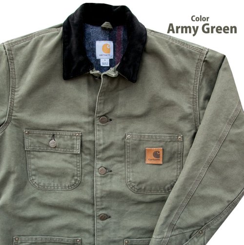画像クリックで大きく確認できます　Click↓2: カーハート サンドストーン ブランケットラインド チョアー コート（C02 アーミーグリーン）/Carhartt Blanket Lined Sandstone Chore Coat(Army Green)