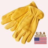 鹿皮 手袋 アメリカン ディアーレザー グローブ パインイエロー（フリースライニング付）/Genuine American Deer Leather Gloves