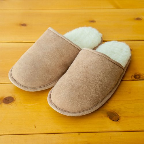 画像クリックで大きく確認できます　Click↓1: レザー ルームシューズ・スリッパ（ベージュ）/Suede Scuff Slippers(Beige)