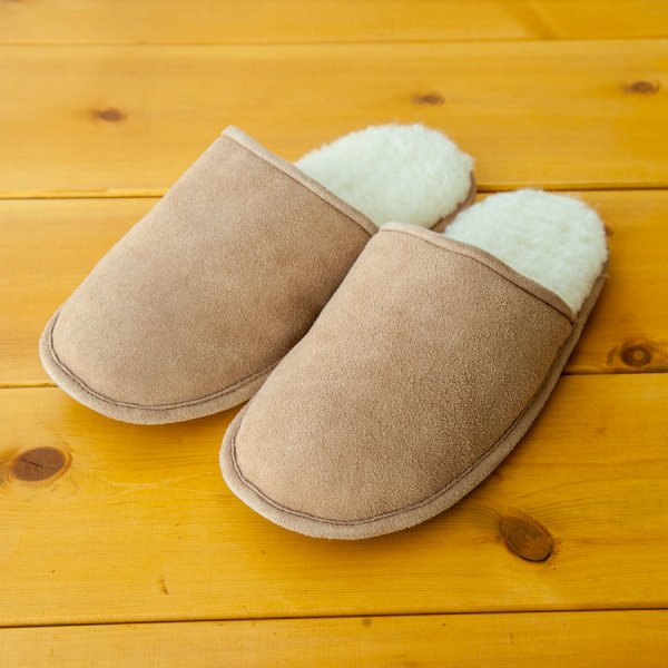 画像1: レザー ルームシューズ・スリッパ（ベージュ）/Suede Scuff Slippers(Beige)