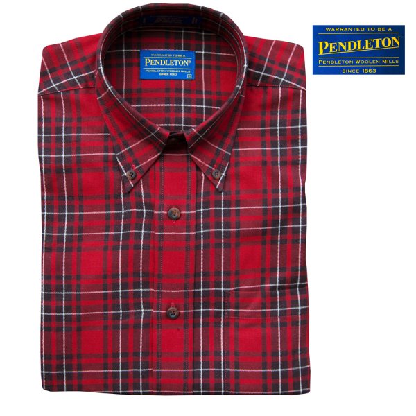 画像1: ペンドルトン コットン・ウール カンタベリー クロス ボタンダウンシャツ（長袖 レッド・ブラウン）/Pendleton Canterbury Cloth Button-Down Shirt(Red/Brown Plaid)