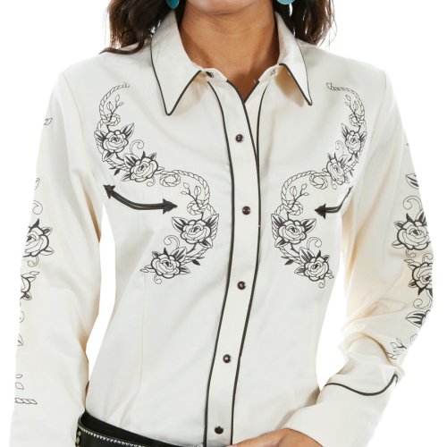 画像クリックで大きく確認できます　Click↓2: スカリー ロープ&ローズ 刺繍 ウエスタン シャツ（長袖/バニラ）M/Scully Long Sleeve Western Shirt(Women's)