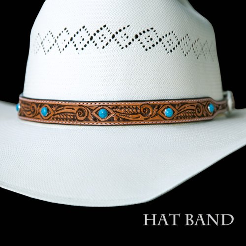 画像クリックで大きく確認できます　Click↓1: レザー ハット バンド（クラフトナチュラル・ターコイズ）/Leather Hat Band(Natural/Turquoise)