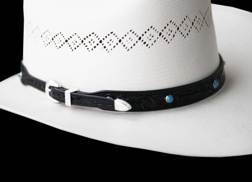 画像クリックで大きく確認できます　Click↓2: レザー ハット バンド（クラフトブラック・ターコイズ）/Leather Hat Band(Black/Turquoise)