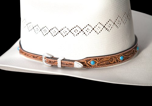 画像クリックで大きく確認できます　Click↓2: レザー ハット バンド（クラフトナチュラル・ターコイズ）/Leather Hat Band(Natural/Turquoise)