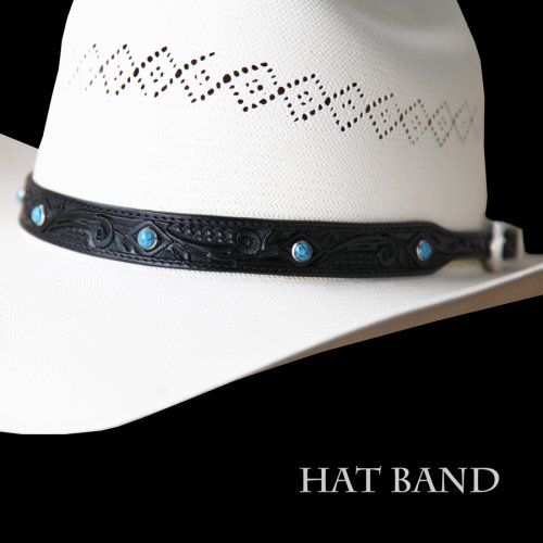 画像クリックで大きく確認できます　Click↓1: レザー ハット バンド（クラフトブラック・ターコイズ）/Leather Hat Band(Black/Turquoise)