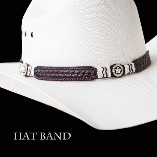 画像クリックで大きく確認できます　Click↓1: レザー ハット バンド スター＆ローハイド（ブラウン）/Leather Hat Band(Brown)