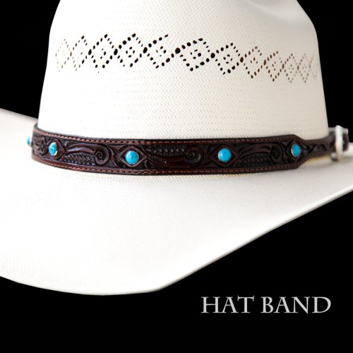 画像クリックで大きく確認できます　Click↓1: レザー ハット バンド（クラフトブラウン・ターコイズ）/Leather Hat Band(Brown/Turquoise)