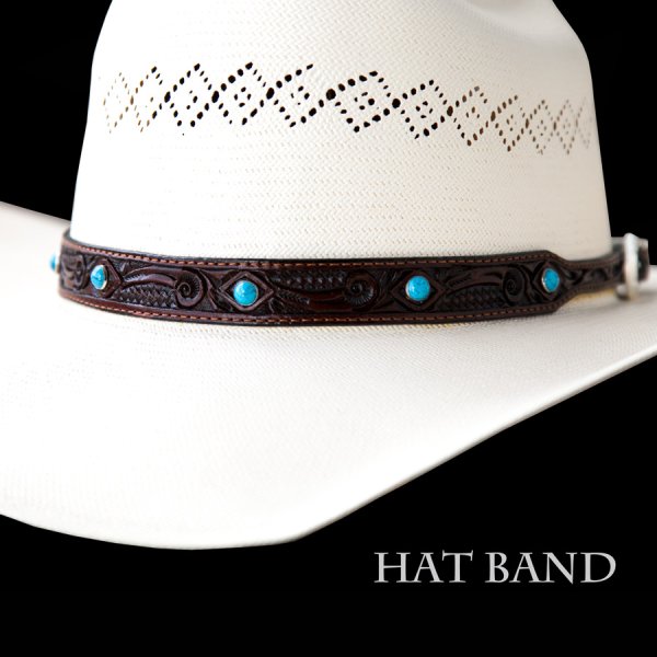 画像1: レザー ハット バンド（クラフトブラウン・ターコイズ）/Leather Hat Band(Brown/Turquoise)