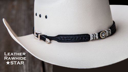 画像クリックで大きく確認できます　Click↓3: レザー ハット バンド スター＆ローハイド（ブラック）/Leather Hat Band(Black)