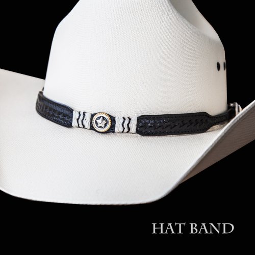 画像クリックで大きく確認できます　Click↓1: レザー ハット バンド スター＆ローハイド（ブラック）/Leather Hat Band(Black)