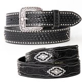 ウエスタン ベルト ハンドクラフト ブラックレザー &シルバー アズテックコンチョ/Western Leather Belt(Black/Silver)