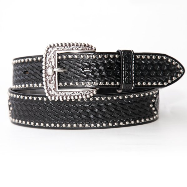 画像4: アリアット ウエスタン ベルト ハンドクラフト ブラックレザー &シルバー アズテックコンチョ/Ariat Western Leather Belt(Black/Silver)